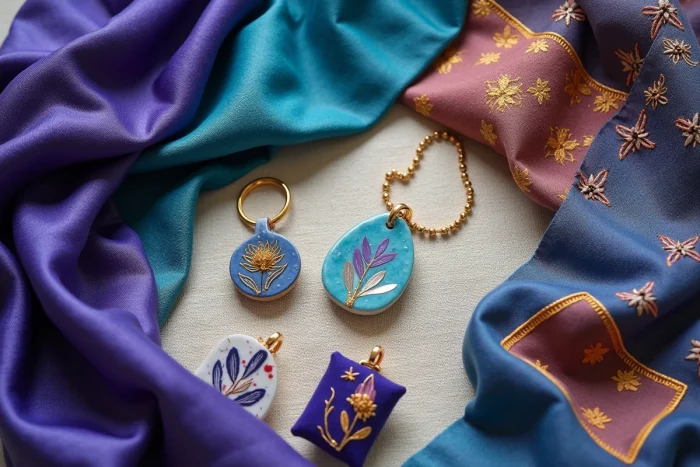 Bijoux et accessoires artisanaux uniques aux tons bleus et violets créés par Caro Bleue Violette