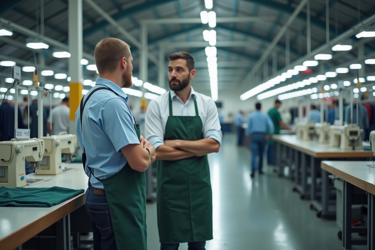 Ouvrier textile surveillant des machines de couture modernes