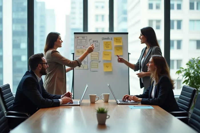 Équipe de professionnels en séance de brainstorming pour booster leur entreprise