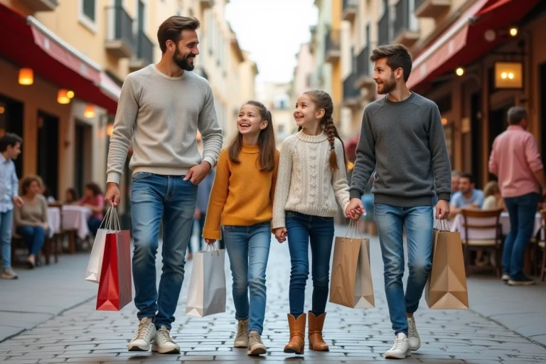 Famille souriante se promenant dans Dancharia en famille