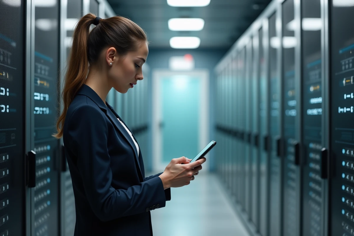 Jeune femme gérant une serrure digitale dans un espace sécurisé