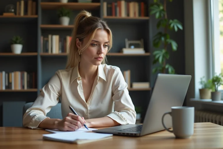 Jeune femme travaillant sur un ordinateur dans un bureau moderne
