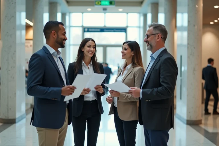 Groupe de quatre adultes dans un bureau moderne