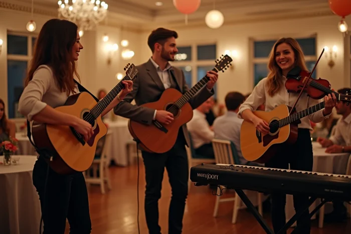 Groupe de musiciens en performance lors d'une fête d'anniversaire élégante