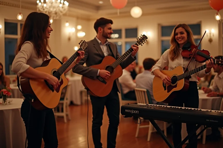 Groupe de musiciens en performance lors d'une fête d'anniversaire élégante