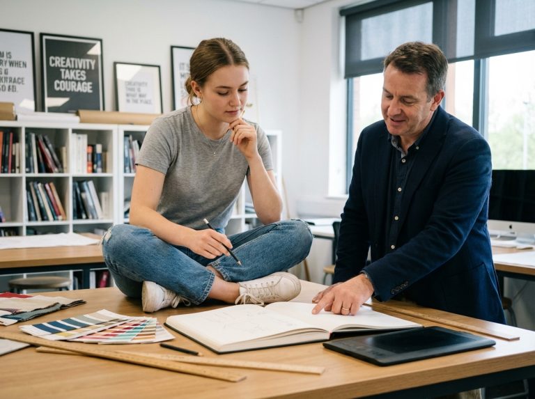 Jeune femme en classe dessinant à son bureau