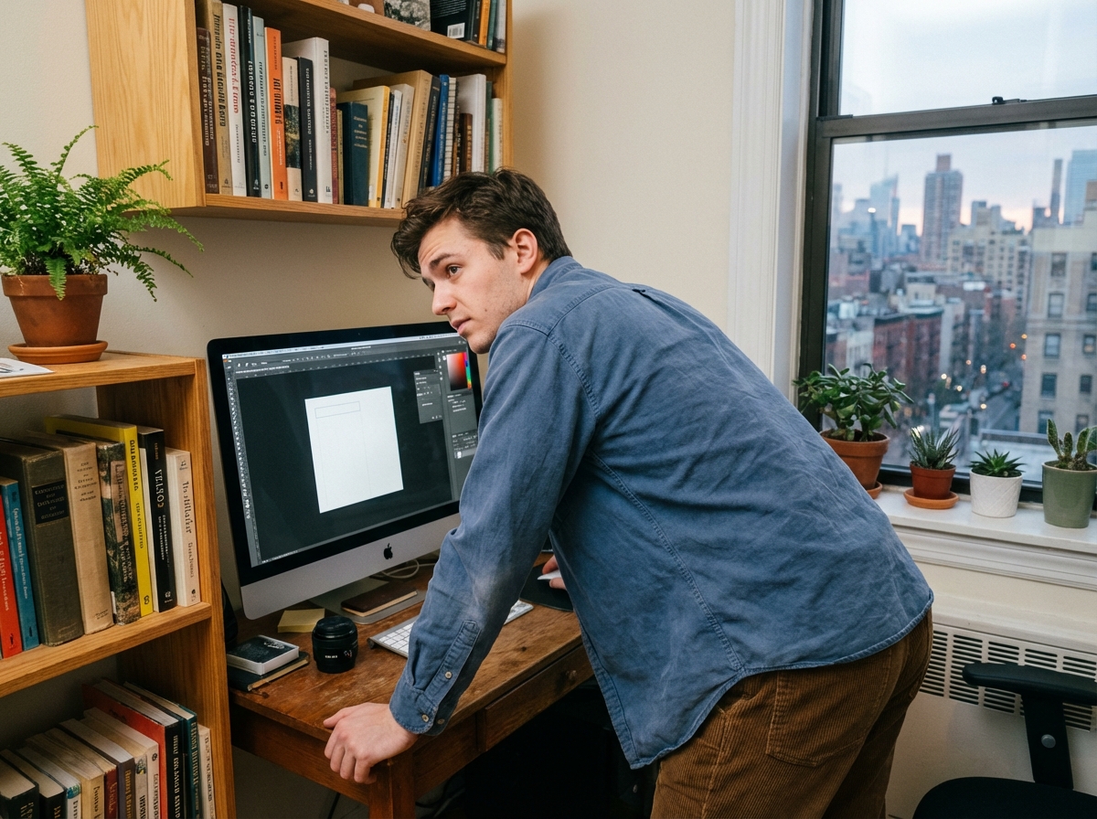 Jeune homme travaillant sur un logiciel de design à la maison