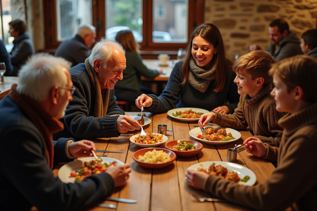 Groupe autour d une table avec plats basques traditionnels